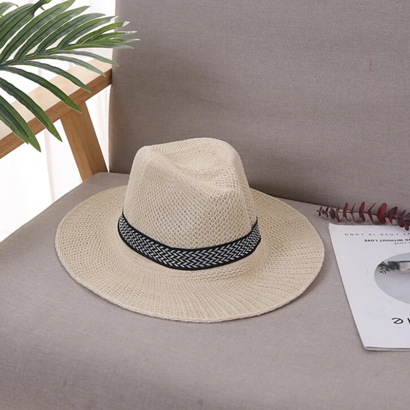 

Vintage Panama Hat Men Straw Fedora Male Sunhat Women Summer Beach Sun Visor Cap Chapeau Cool Jazz Trilby Cap Sombrero