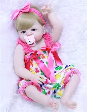 fashion blond hair Reborn Doll 55cm Full Silicone Bebe Reborn girl Doll reborn Baby Dolls For Girls Child's favorite gift toy 55cm full silicone bebe reborn baby girl princess dolls lifelike alive doll with pink dress for child bath shower bedtime toy