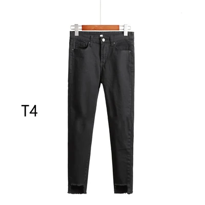 Уличная одежда размера плюс, белые, черные джинсы для женщин, осень, высокая талия, рваные, обтягивающие джинсы для женщин, джинсы для мам, женские брюки и джинсы - Цвет: T4
