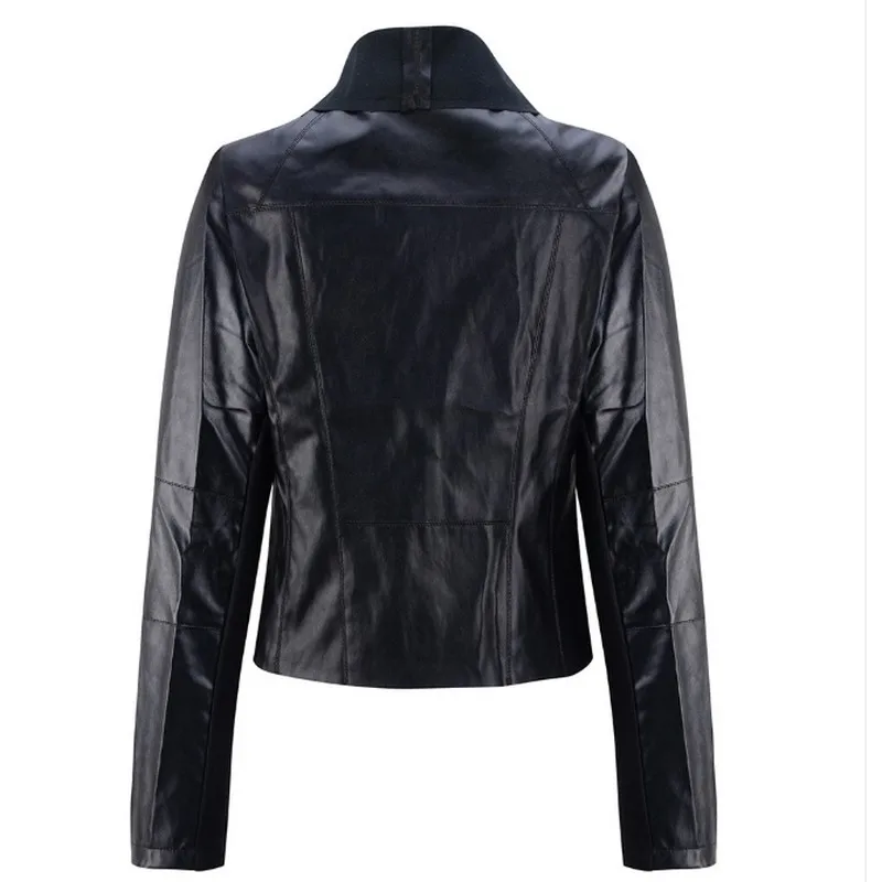 S-5XL Soild Color Leather Jacket Women Fashion Lapel Motorcycle Coat Short PU Faux Leather Biker Jacket Plus Size Female Tops