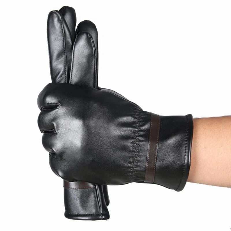 Men's Classic Black Winter Leather Gloves 2017 New Outdoor Sport