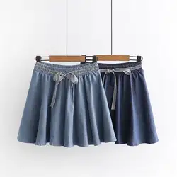 WJ Для женщин Мода 2019 Лето Высокая талия плиссированная юбка ветер юбка для косплея kawaii женские мини-юбки Джинсы Короткие под ним F3
