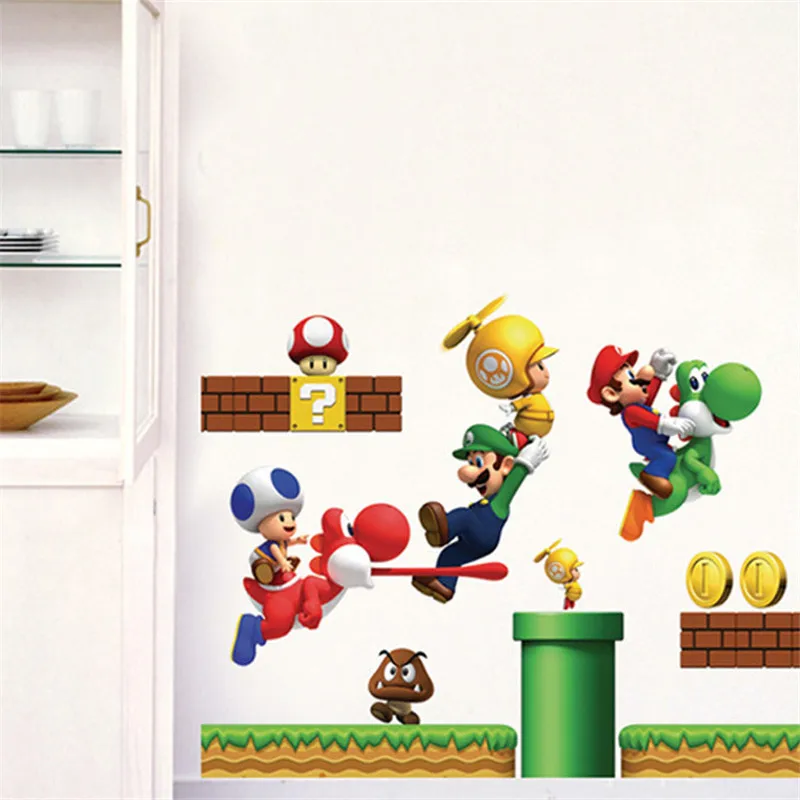 Супер Марио настенные украшения наклейки для детской комнаты самоклеющиеся виниловые CCartoon наклейка на мебель для мальчиков Спальня Настенные обои