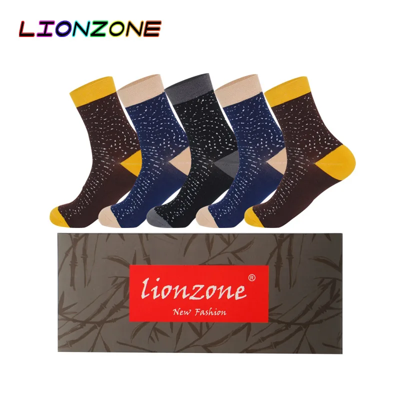 LIONZONE 5 пар/лот мужские зимние Подарочная коробка с носками бамбуковые теплые Дышащие Модные Джокер для отдыха носки на каждый день китайская почта