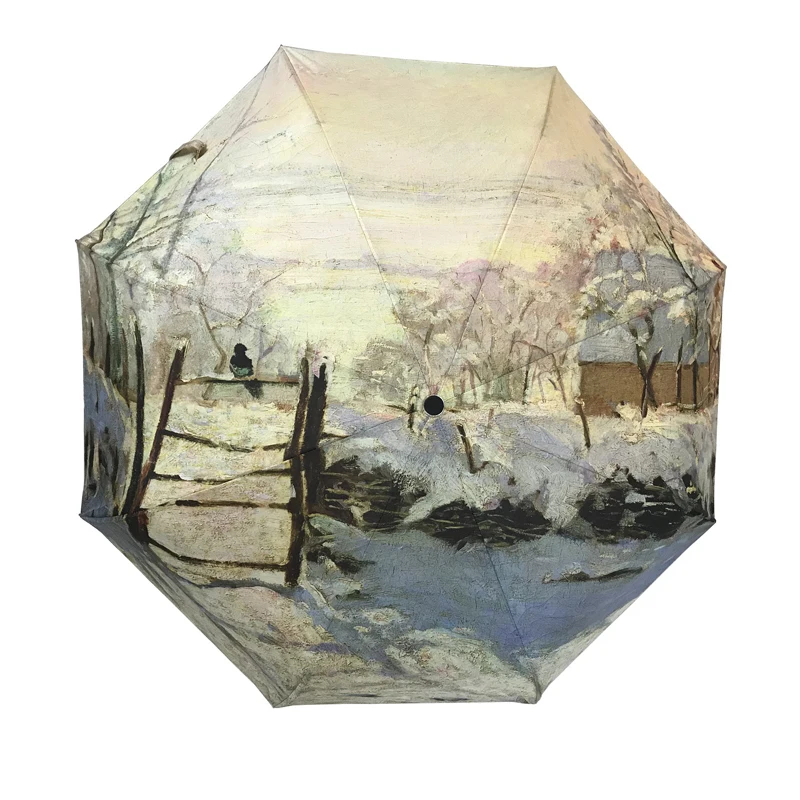 Картина маслом автоматический зонтик дождь для женщин три складные солнечные и дождливые зонты для мужчин Авто ветрозащитный Paraguas высокое качество