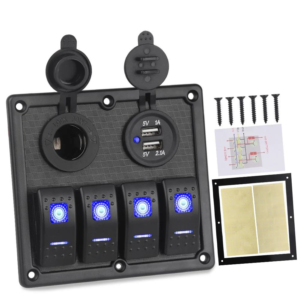 12v 24v 4 Gang On Off Toggle Switch Car Control Panel With Dual USB
