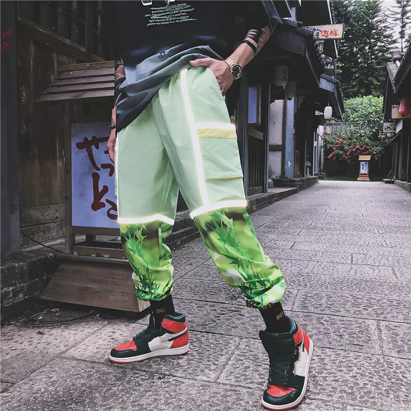 Полосатые Светоотражающие штаны в стиле хип-хоп, повседневные бегуны, эластичная талия, тренировочные штаны, пара, свободные брюки, уличная мода, мужские брюки
