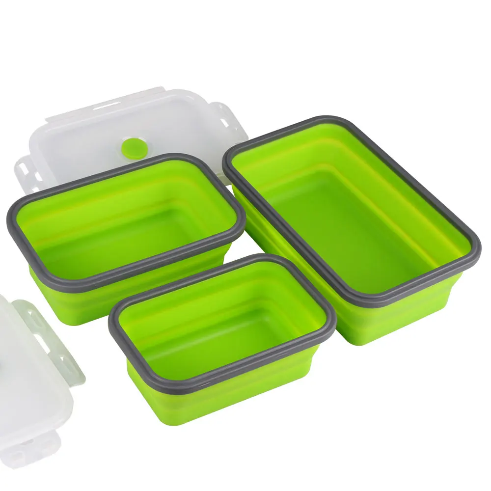 Силиконовый складной Ланч-бокс, контейнер для хранения еды, Bento BPA Free, Microwavable, портативный, для пикника, кемпинга, прямоугольная, открытая коробка