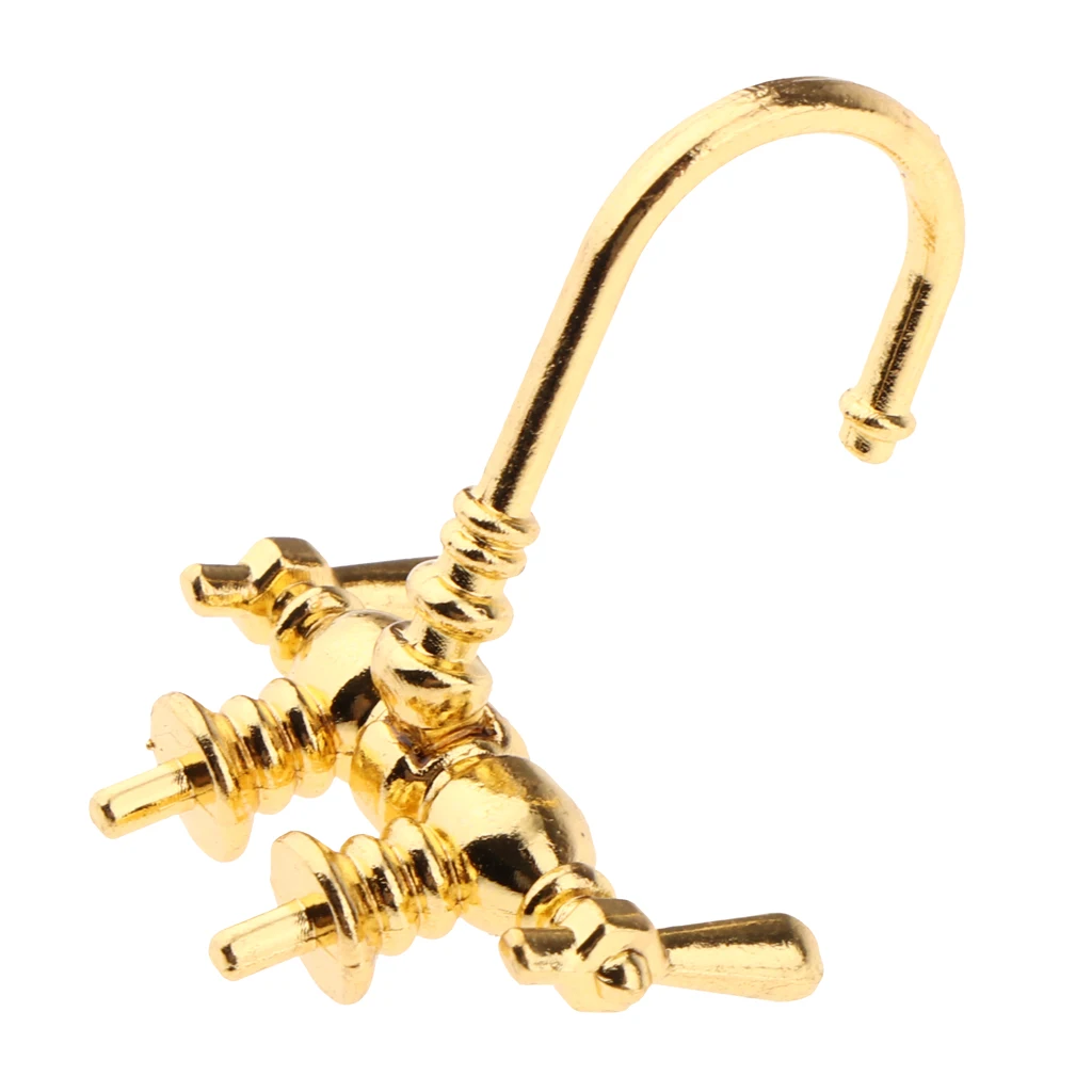 1/12 Dollhouse Miniature Golden Water Faucet Mixer Tap, for Bathroom Bathtub Kitchen Sink Decoration