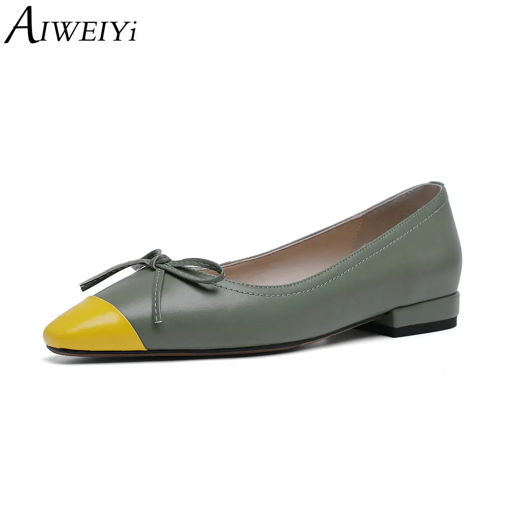 

AIWEIYi Handmade Genuine Leather Ballet Flats Shoes for Women Square Toe Slip On Spring Autumn Comfortable Women Flats