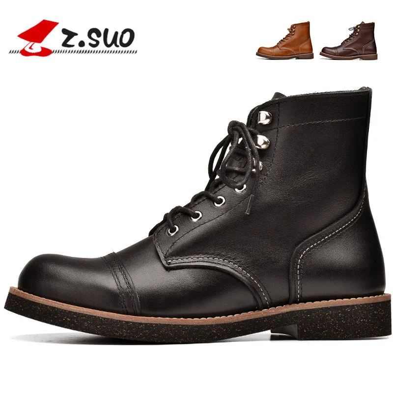 Military boots Men Genuine Leather Shoes Mens Casual Rubber Flat With Martin Boots Autumn Winter Zapatos Hombre chaussure SG076