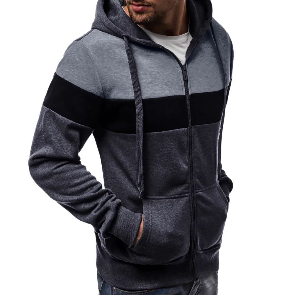 Men‘s Long Sleeve Hoodies Sweatshirt Autumn Winter Patchwork Zipper Tracksuits Streetwear Sweatshirt Hoodies Poleron Hombre