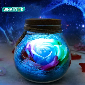 

LED Romantic Bulb Night Light Fairy Rose Flower Glass Bottle with Remote Control Dimmer Floral Lamp Mon Baby Girl Couple Gifts