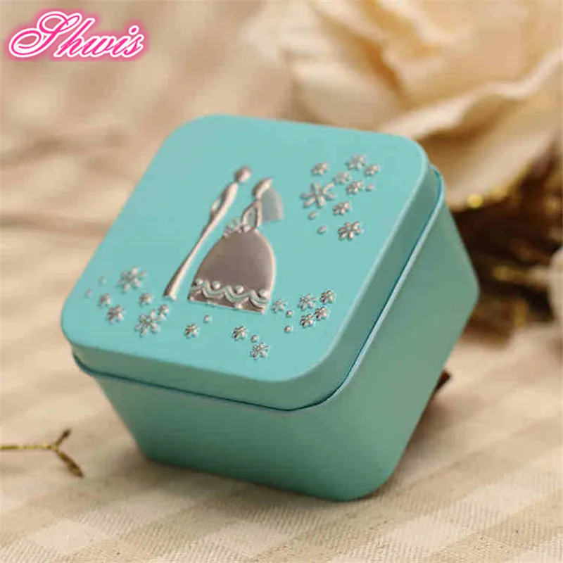 100pcs/lot 7*7*4cm Mini Tin Box Blue Iron Box For Wedding Favor Candy