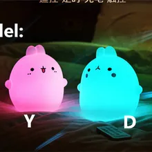 Креативный кролик led мультфильм красочный силикагель животное ночник дистанционное управление детская спальня прикроватный свет настольная лампа зарядка