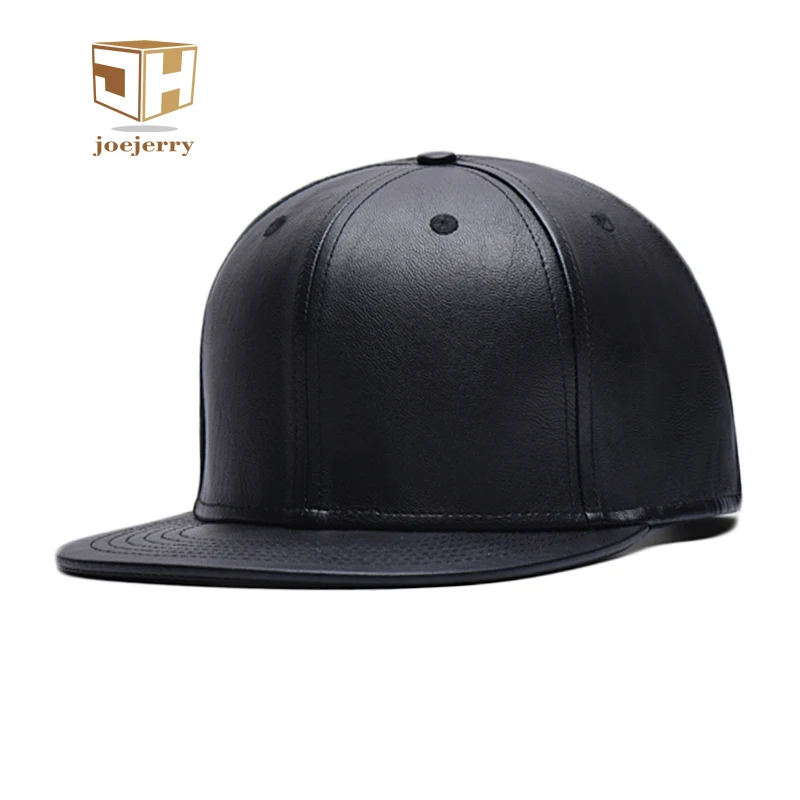 

JOEJERRY Leather Snapback Baseball Cap Black Cap Hip Hop Men Women Size Adjustable