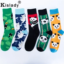 Весенние новые цветные носки с принтом животных, модные женские и мужские забавные носки с пандой, птицами, котом, кавайные пушистые носки, уличная одежда