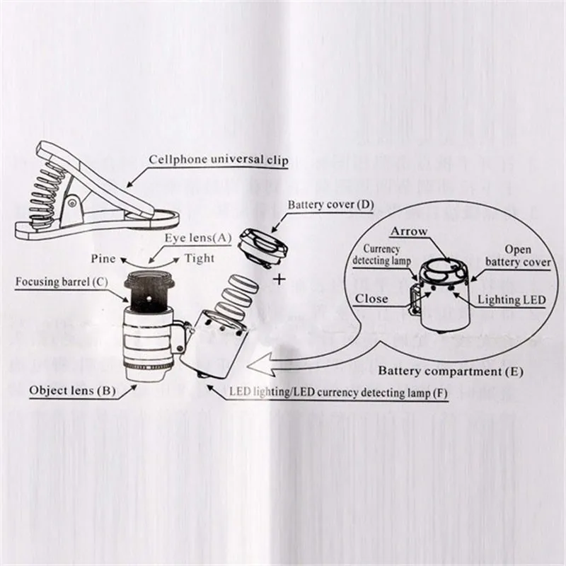 Клип на микроскоп мобильного телефона увеличительная линза 60X оптический длиннофокусный объектив с светодиодный подсветкой для iPhone 6 7 5s samsung Galaxy