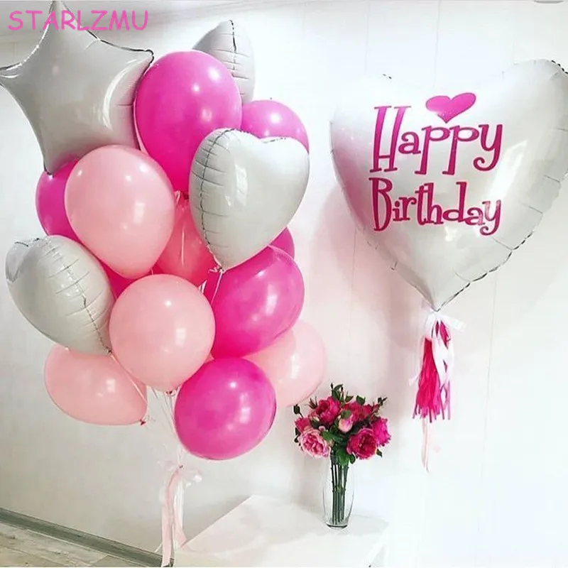 

STARLZMU 20pcs pink party balloons white star foil balloon for girls birthday party decor baby shower sweet wedding ballon