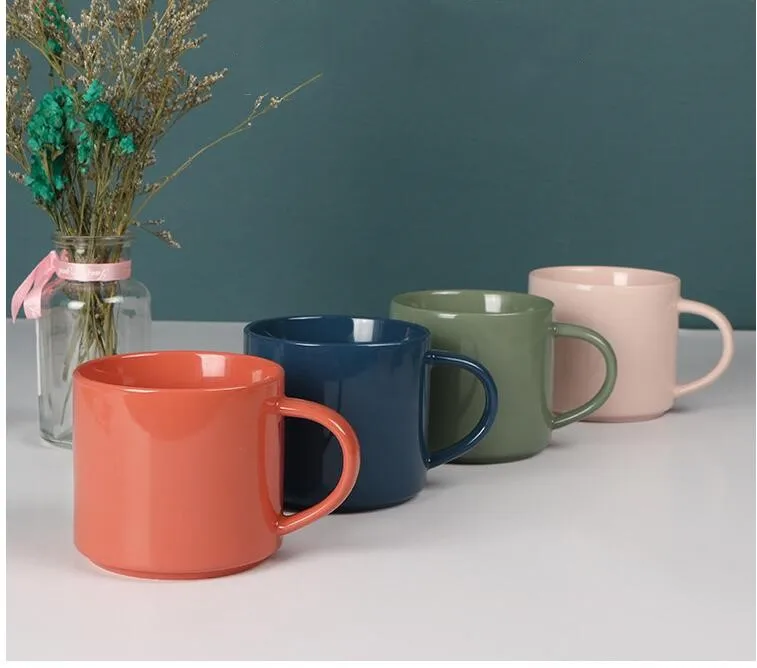 430 мл одноцветная фарфоровая кружка, глазурованная керамическая чашка, чашка для кофе, молока, завтрака, для дома, офиса, подарок для пары друзей
