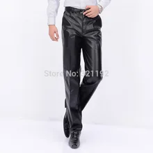 Для мужчин осень-зима полномерная прямая со средней посадкой узкие, из Pu искусственного материала Pu, с бархатным утеплителем, Повседневное брюки A04 888