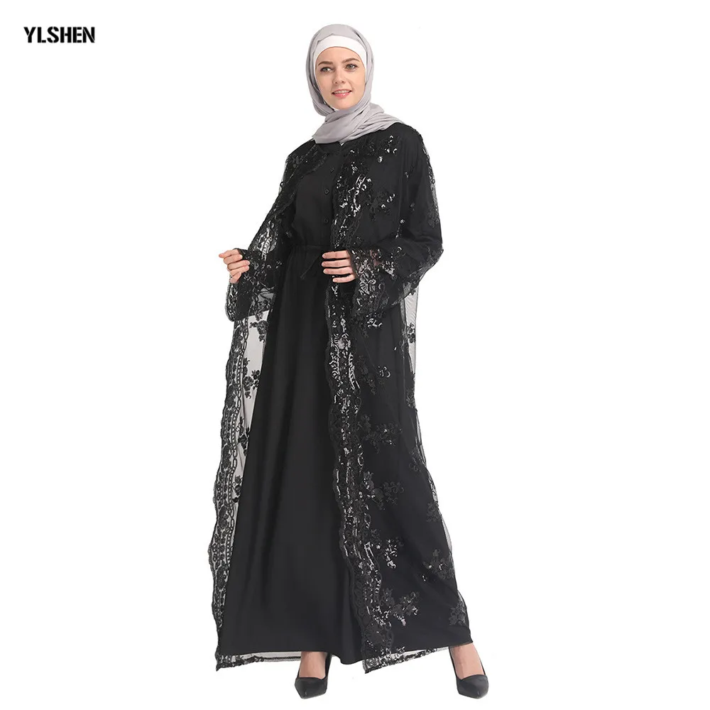 2019 abaya Дубайский Мусульманский платье Роскошные блестки вышивка кружева Исламская одежда кардиганы восточный женский халат для женщин