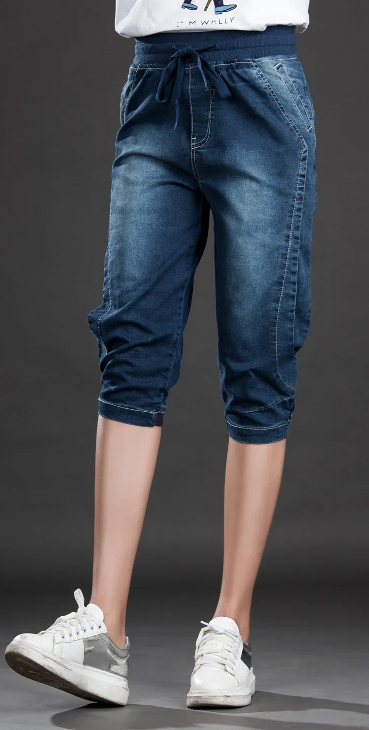 Women jeans elasticity jeans woman large size 5XL Capri boyfriend Jeans for women Lace Up feminino vintage blue Pencil Pants XL