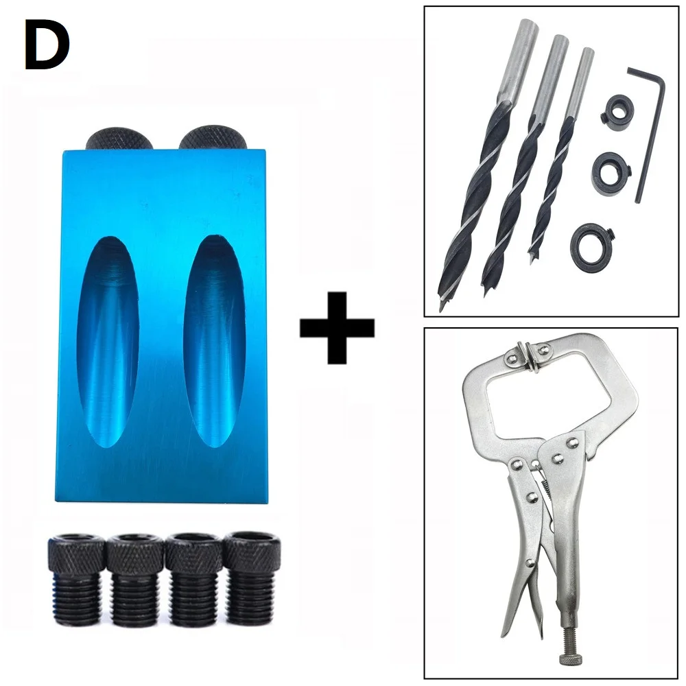 ALLSOME деревообрабатывающий карман отверстие джиг комплект 6/8/10 мм угол направитель сверла набор отверстие тонкий пояс, который крепится на локатор джиг сверло Набор «сделай сам» для Плотницкий инструмент - Цвет: D