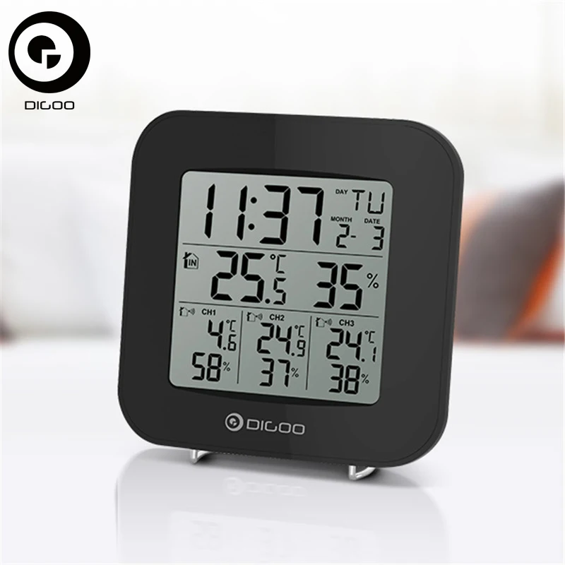 

Digoo DG-TH3330 Home Security Comfort 3 Channels Digital In&Outdoor Hygrometer Thermometer Weather Station Sensor Clock