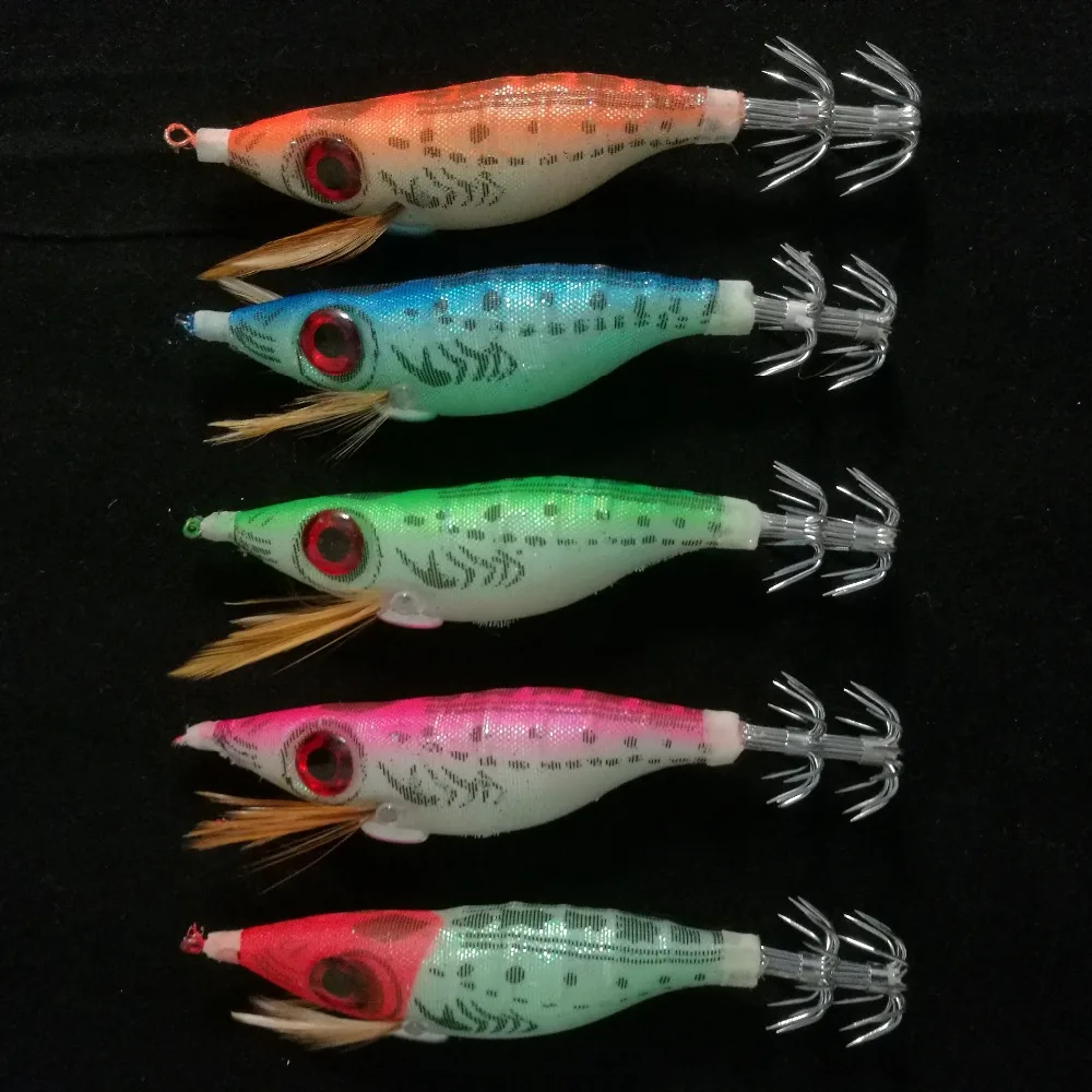 

5Pcs Luminous Squid Hook Shrimp Fishing Lure Squid Jig Lures 10cm 8.5g Octopus Wood Shrimp Bait Fishing Tackle