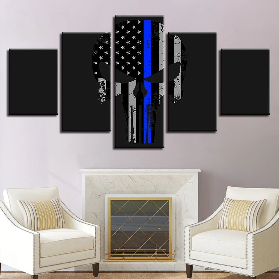 5 Piece Canvas Painting Abstract American Skull Flag painting home decor print poster wall art WD-1695 | Дом и сад