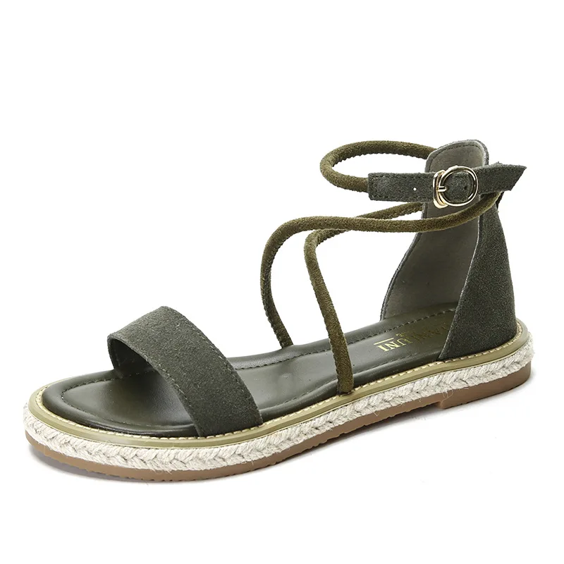 genuine leather roman gladiator sandals women cross tied narrow band