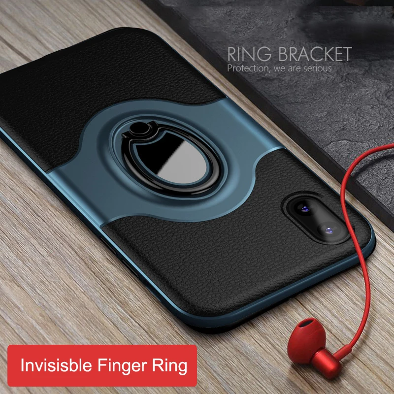 Armor Cases for iPhone 6 6S 7 8 Plus X 10 Case Invisible Finger Ring Bracket Anti-knock PU Leather Cover 6plus 8plus |