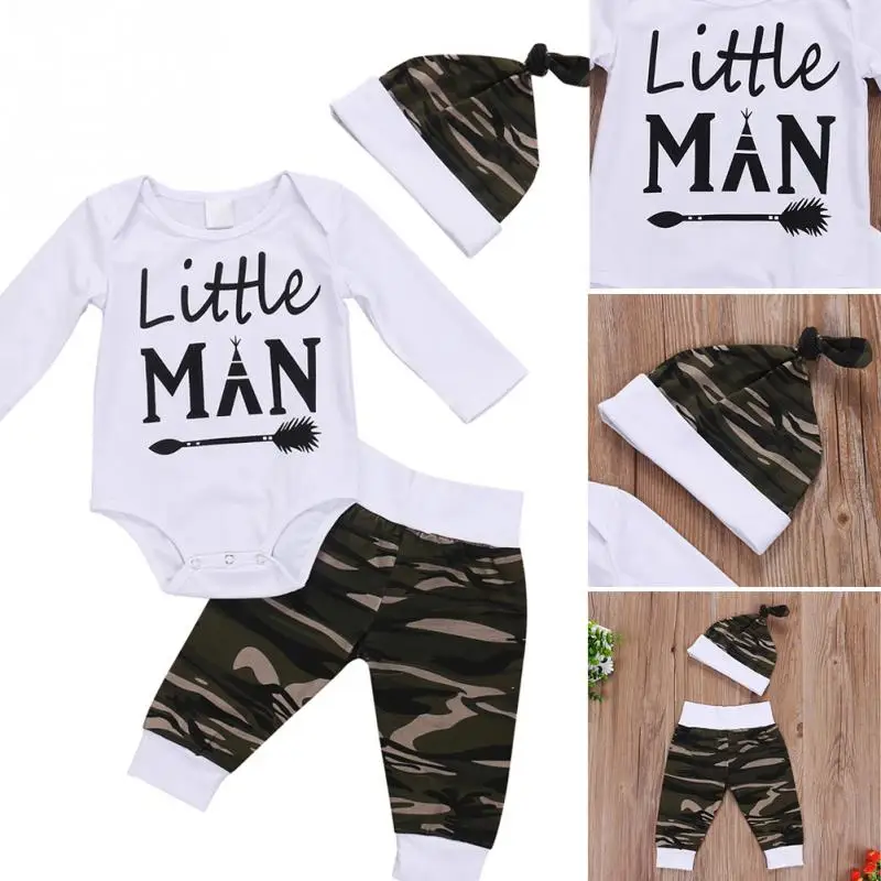Модный осенний комплект для малышей 3 шт. наряды для младенцев «Little Man» с длинными рукавами для мальчиков комбинезон, штаны комплекты для новорожденных для маленьких мальчиков Костюмы