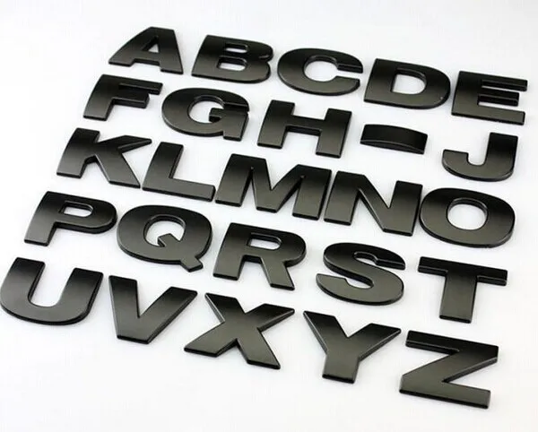 10 pçs/lote 3d carro de metal adesivos letras inglês etiqueta do carro a z e 0 a 9 números preto para opção hight qualidade distintivo