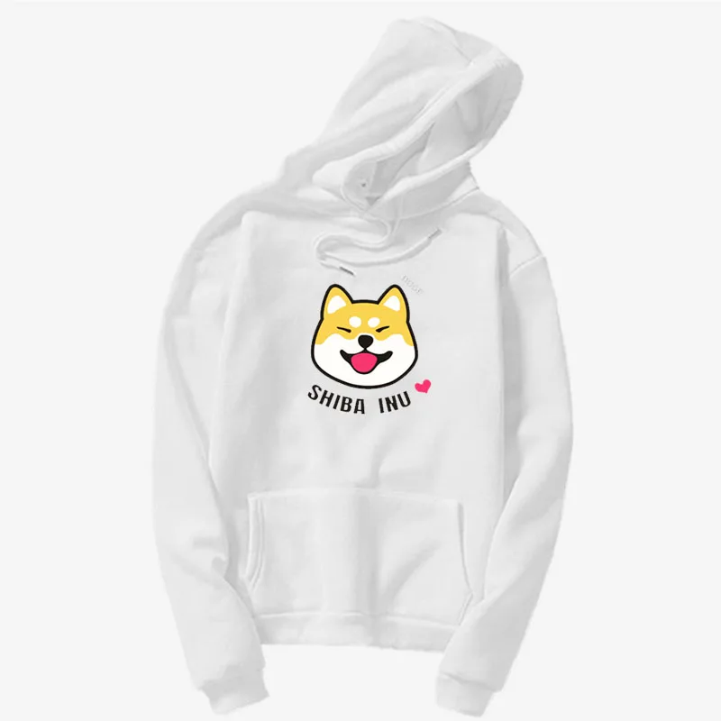 Для женщин Harajuku Kawaii милые shiba Inu Doge свитшот с принтом в Корейском стиле; уличная хлопковый топ нарядная толстовка с капюшоном Mujer - Цвет: white