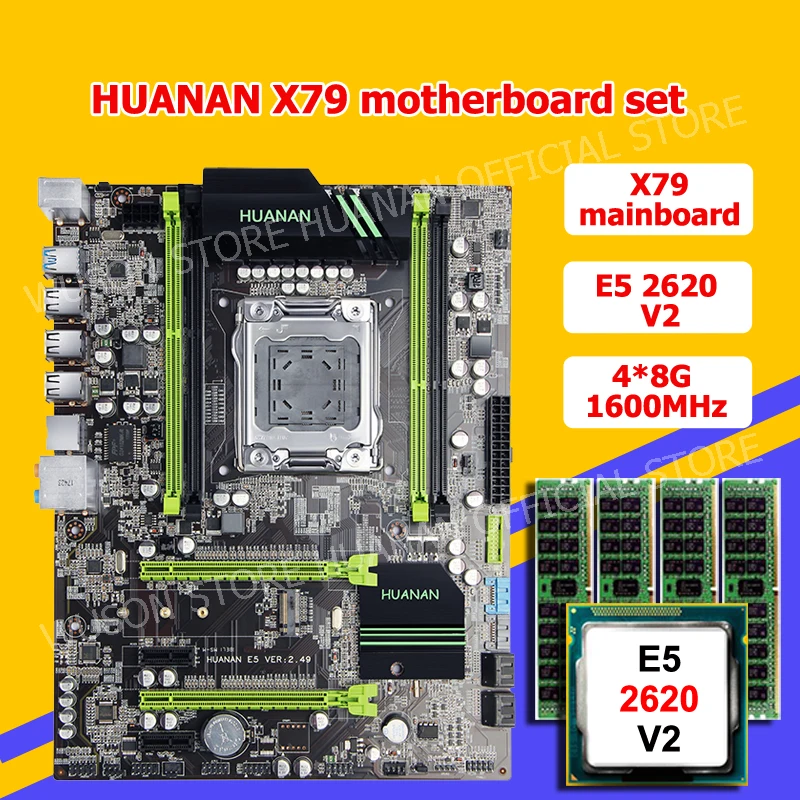 2 years warranty discount motherboard with M.2 HUANAN ZHI X79 motherboard with CPU Intel Xeon E5 2620 V2 RAM 32G(4*8G) 1600 RECC