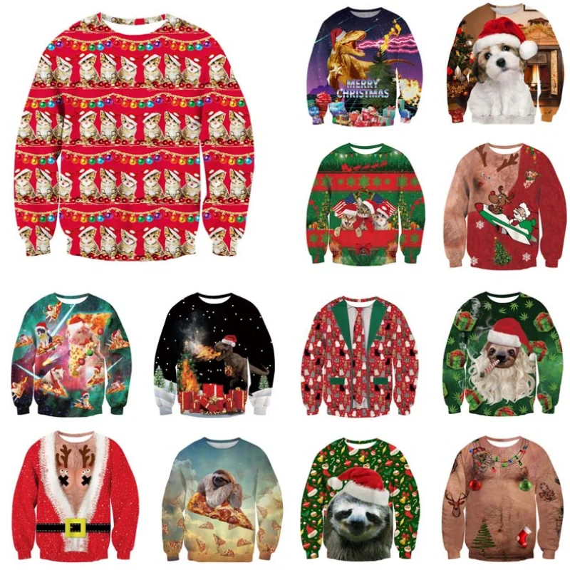 Ugly Christmas Sweater Chest Hair Print Casual Unisex Santa Mens