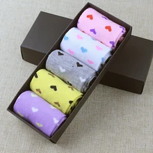 5 пар/компл. Для женщин однотонные Цвет точек сердца ромбовидным рисунком носки осень-зима носки до лодыжки