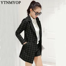 Весенние женские длинные клетчатые блейзеры модный костюм куртки верхняя одежда женский тонкий размера плюс S-XXL верхняя одежда