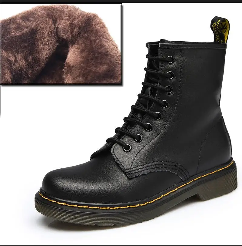 Прямые поставки с фабрики; женские ботинки; обувь из натуральной кожи; женские ботильоны; сезон осень-зима; botas mujer; ботинки в стиле панк; сапоги для верховой езды; размер 46 - Цвет: Black fur