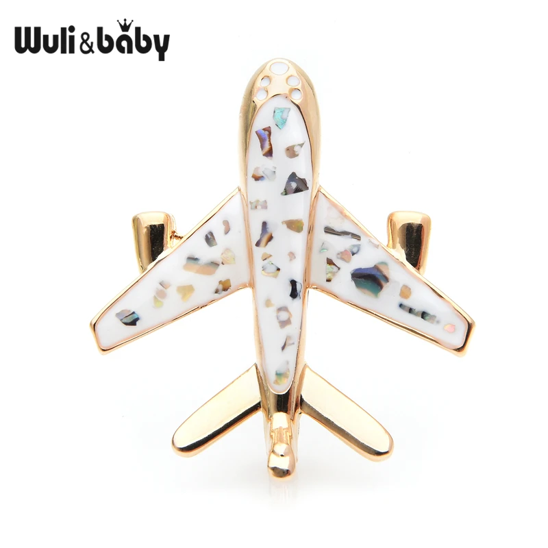

Wuli&baby Black White Airplane Shell-enamel Brooches Women Men Alloy Aircraft Weddings Brooch Pins Gifts