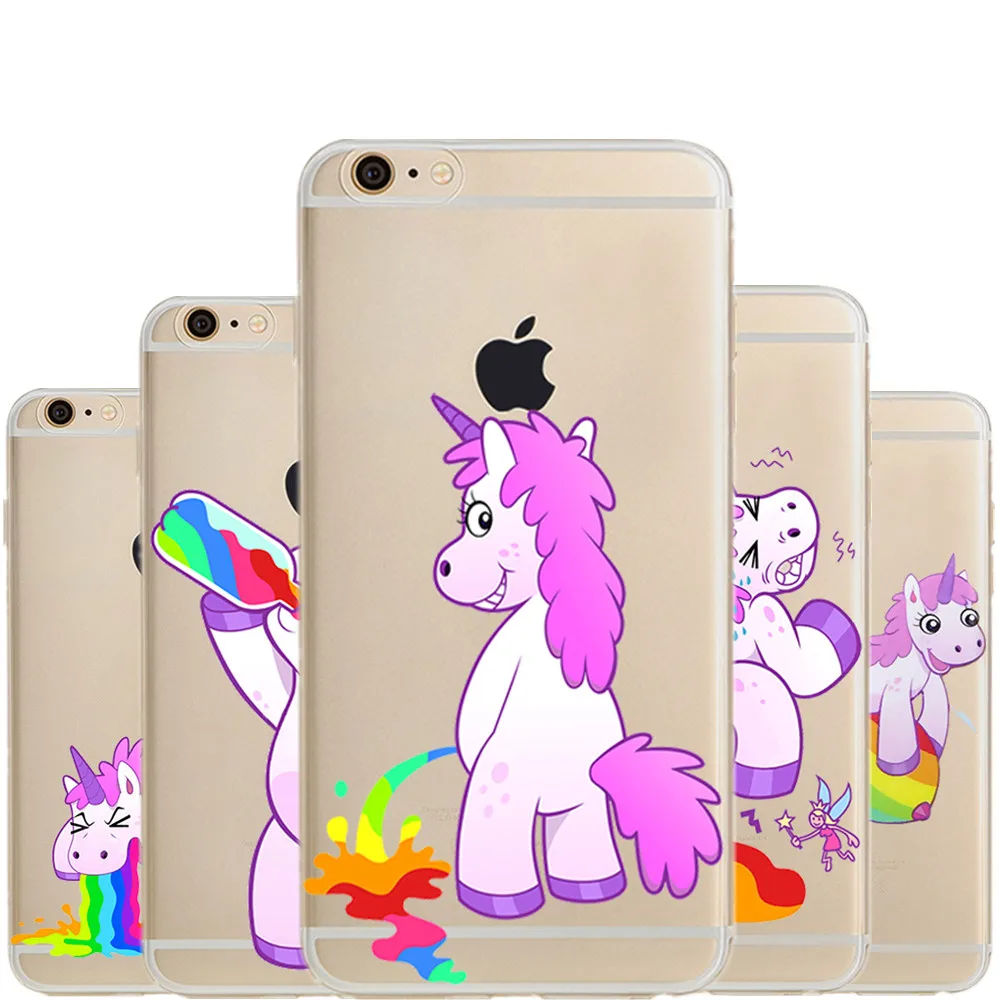 For iPhone 5 5S SE 6 6S Cute Rainbow Unicorn Clear Soft TPU Case Fundas