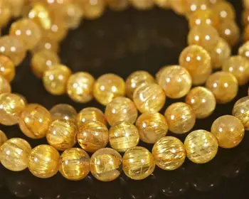 

6.5mm Natural Gold Rutilated Quartz Titanium Stretch Crystal Beads Bracelet