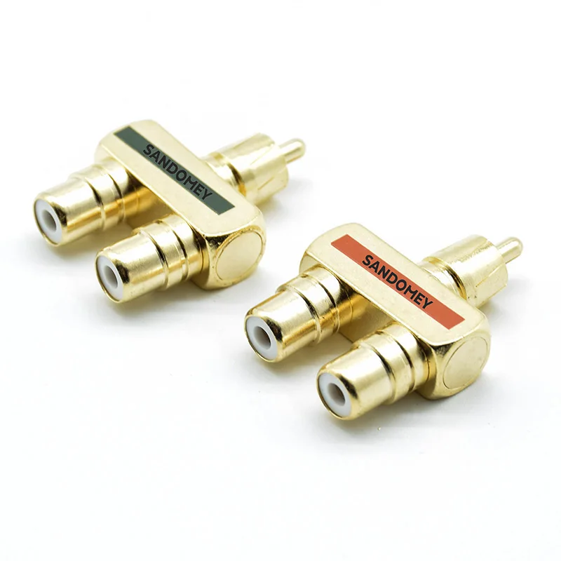 

2pcs Monster Binary RCA Audio Conversion Joint RCA 3 interfaces Gold Copper-plated Lotus 1 male to 2 female transfer adapter