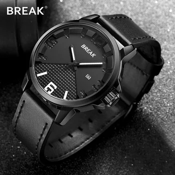 

BREAK Official Quartz Men Watches Fashion Casual Leather Auto Date Watch Clock for Gentle Men Male Wristwatch Reloj Hombre 3301