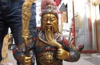 

Chinese Folk famous Copper cloisonne Dragon Guan Gong Guan Yu warrior Hold Sword