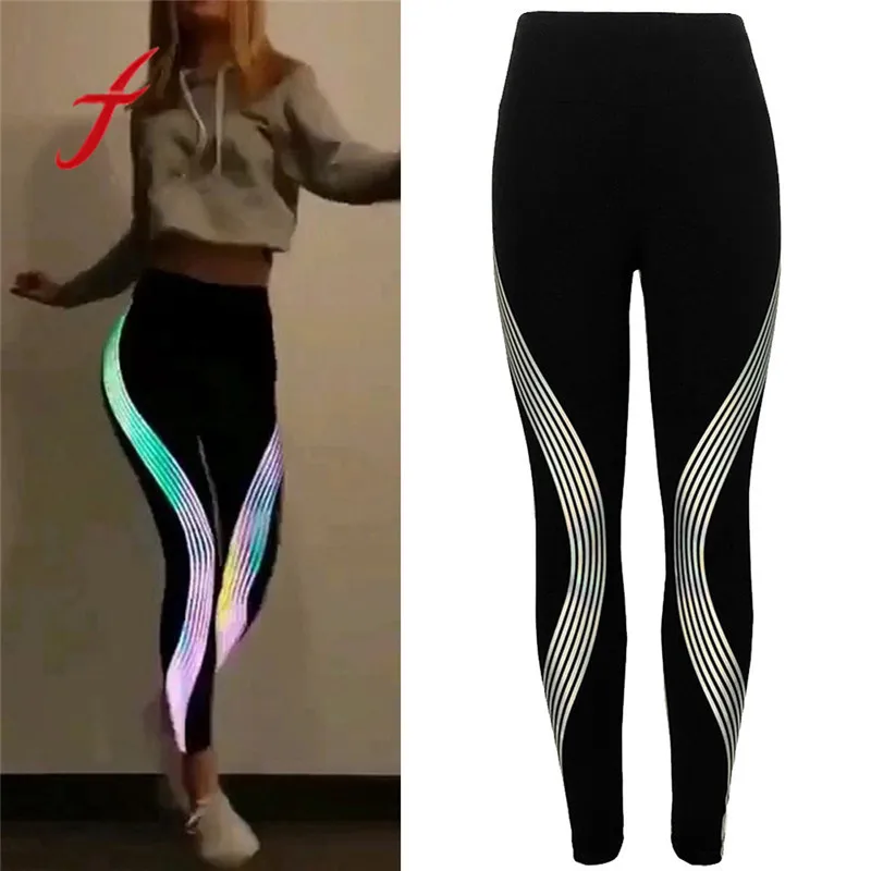 

Women Leggings Neon Rainbow Printing Leggings Fitness workout Push Up Glow IN the Dark Pants 2019 New Fashion