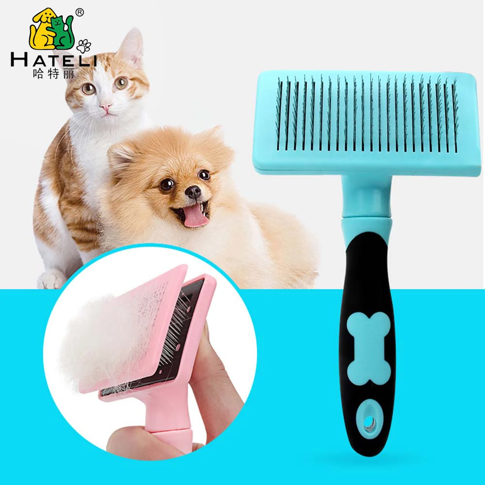 

Hateli One-click Pet Deshedding Comb Automatical Clear Dog Combs Straight Curly Hair Cat Grooming Brush Short-long Hair Brushes