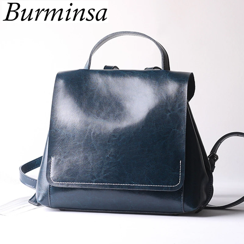 

Burminsa Korean Style Women Genuine Leather Backpack Vintage Teenagers Travel Bagpack High Quality School Bags For College Girls